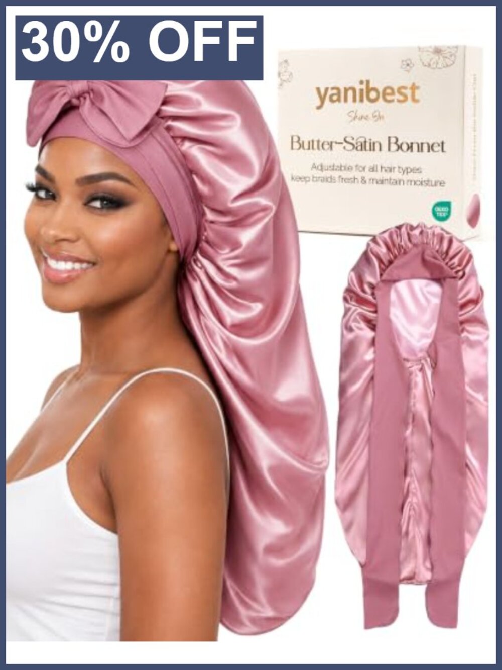Double Layer Extra Long Adjustable Satin Sleep Bonnet